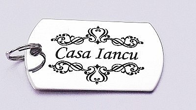 Breloc metal inox,personalizat prin gravura laser,cu rezistenta mare in timp.